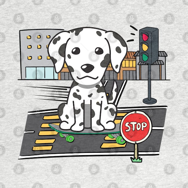 Funny dalmatian is on a skateboard by Pet Station